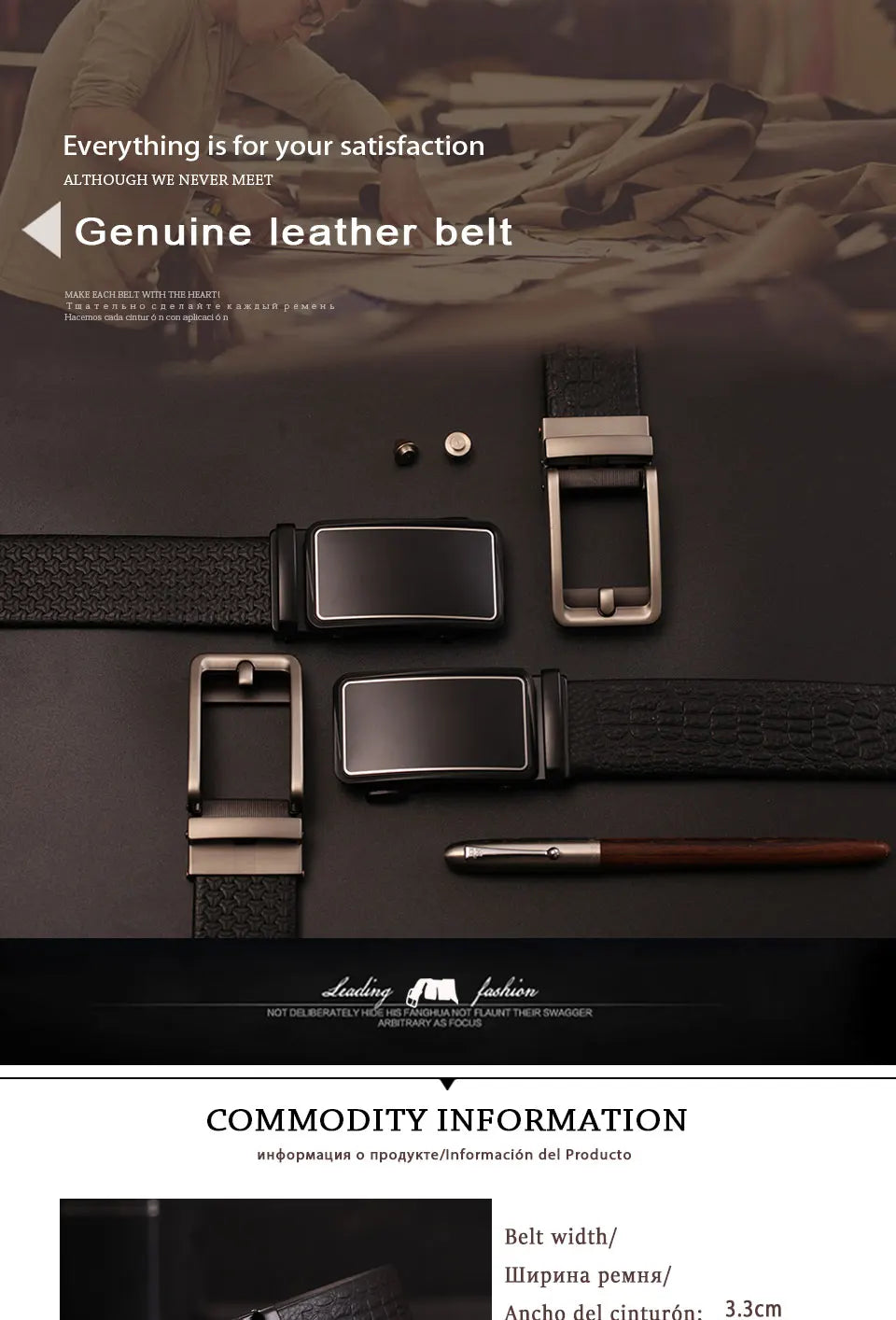 Herren Echtleder-Gürtel Business Automatik Clickschnalle Ratchet Formal Rindsleder