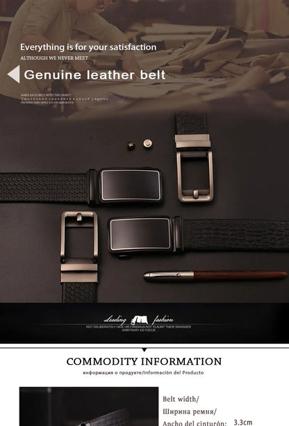 Herren Echtleder-Gürtel Business Automatik Clickschnalle Ratchet Formal Rindsleder