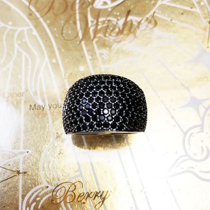 Damen-Ring schwarzer Pavé Cocktail Vintage Frühling aus Sterlingsilber