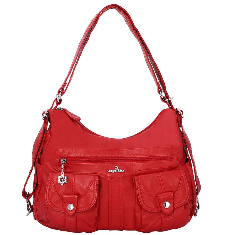 Damen-Schultertasche Aus Weichem PU-Lederimitat Mit Innenfach Und Reißverschluss Alltag Und Shopping