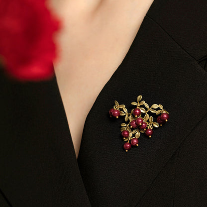 Brosche Cranberry Perle Blatt Grün Pflanze Retro Kragen Schmuck Damen