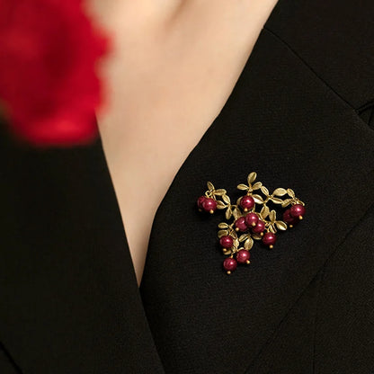 Brosche Cranberry Perle Blatt Grün Pflanze Retro Kragen Schmuck Damen