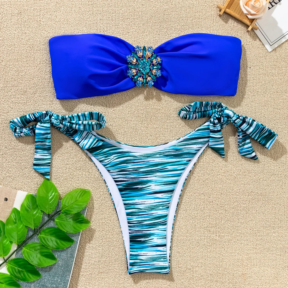 Plaid Bikini-Set für Damen mit Push-up-Effekt – ideal für Strand und Pool