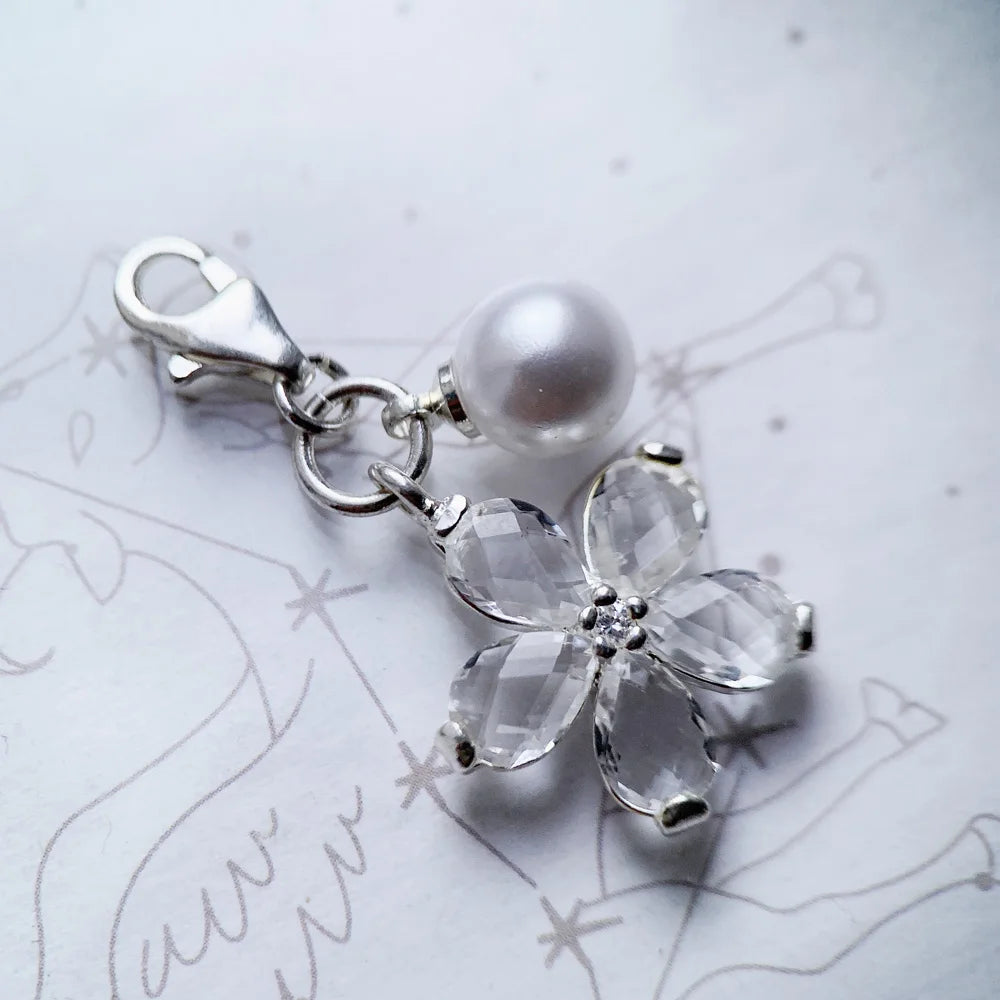 Damen-Charm Blume und Perle Frühling aus Sterlingsilber