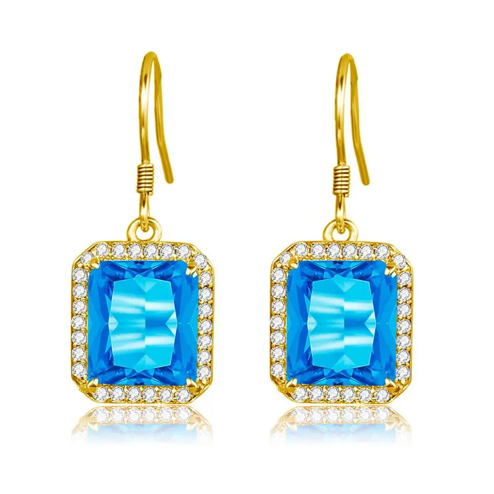 Damen-Ohrhänger Tropfenform Mit Blauem Topas Aus Silber 925 Hochwertiger Brautschmuck