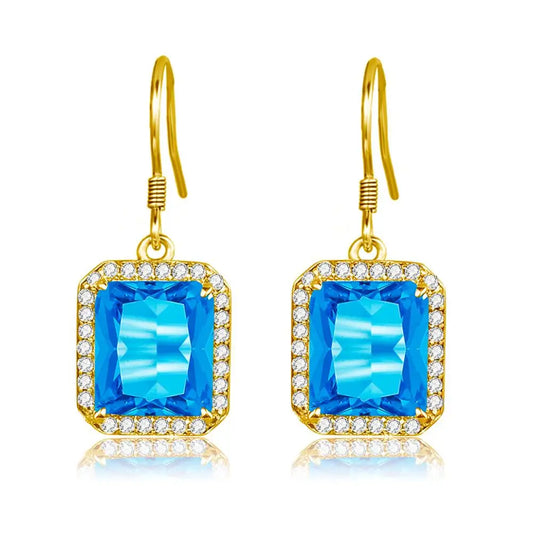 Damen-Ohrhänger Tropfenform Mit Blauem Topas Aus Silber 925 Hochwertiger Brautschmuck