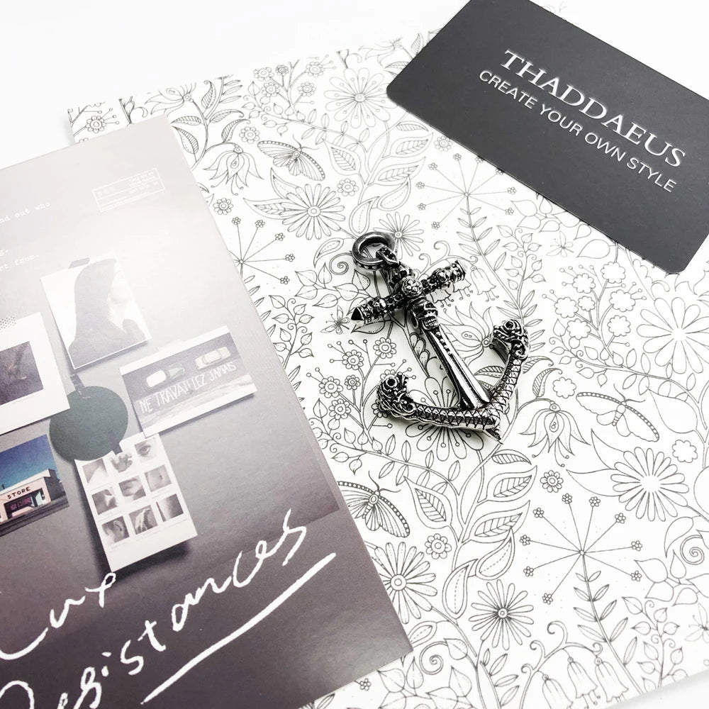 Damen-Charm-Anhänger Totenkopf Anker Punk Rebel aus Sterlingsilber