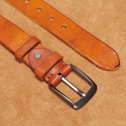 Herren Echtleder-Gürtel Retro 3,8 cm Stiftschnalle Metall Top-Qualität Rindsleder