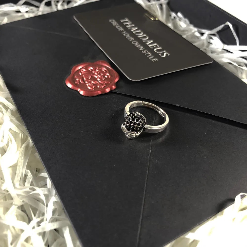 Damen-Ring schwarzer Totenkopf Rebel Punk aus Sterlingsilber