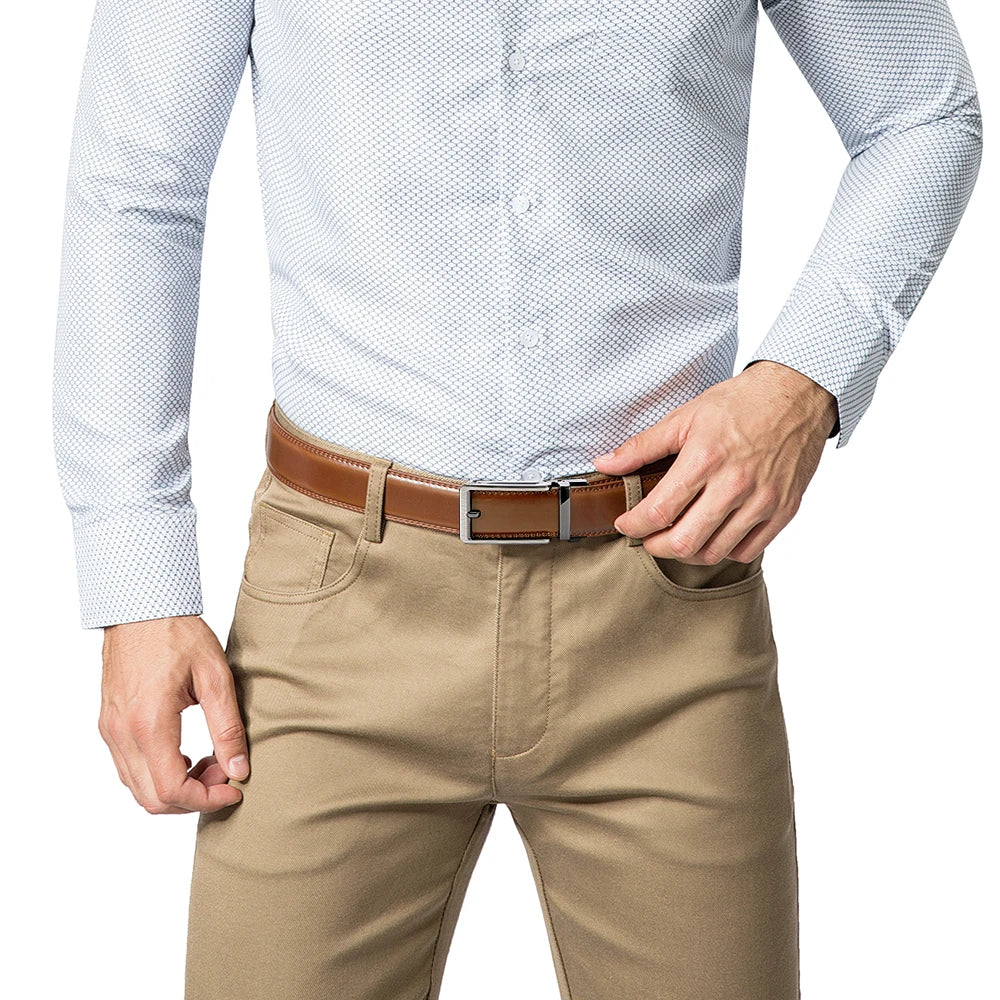 Herren Echtleder-Gürtel 3,5 cm Automatik-Schnalle Rindsleder Business Casual