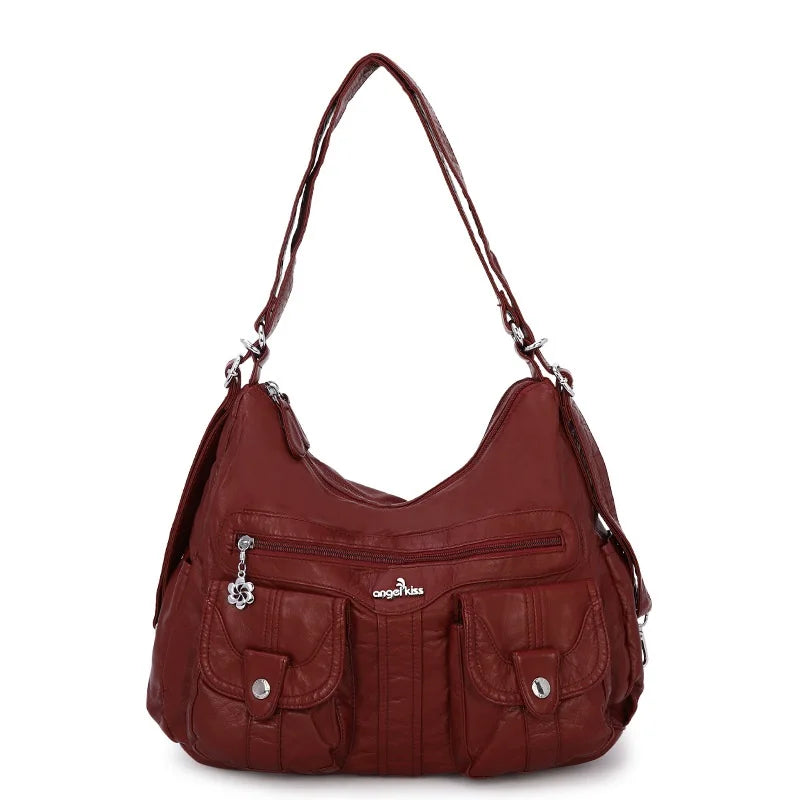 Damen-Schultertasche Aus Weichem PU-Lederimitat Mit Innenfach Und Reißverschluss Alltag Und Shopping