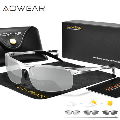 AOWEAR Aluminium Polarisierte Photochrome Sonnenbrille Männer Luxus Qualität Randlose Chameleon Gläser Männlichen Tag Nacht Fahren Sonnenbrille