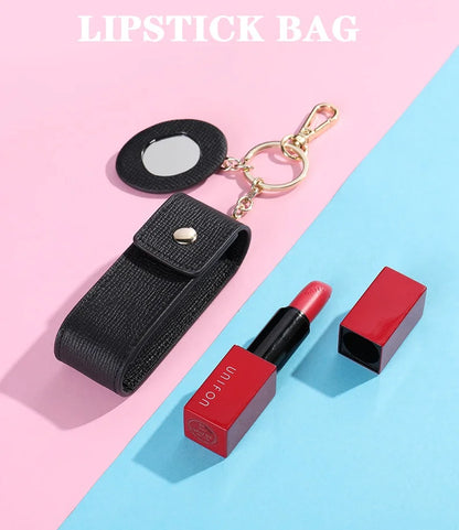 Damen-Kosmetiktasche Aus Echtem Leder Mit Spiegel Kompakt Und Luxuriös Im Mini-Format