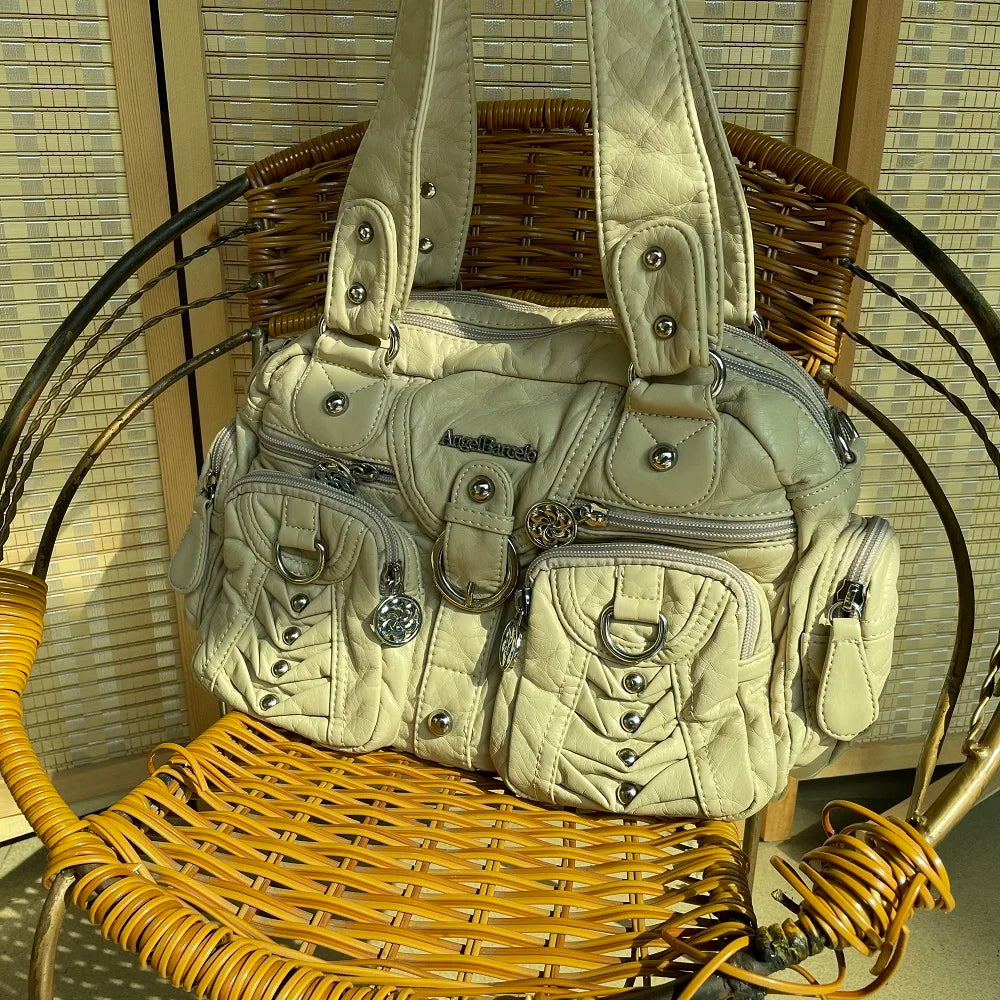 Damen-Satchel-Handtasche aus PU-Leder mit Reißverschluss und viel Stauraum für Alltag und Freizeit
