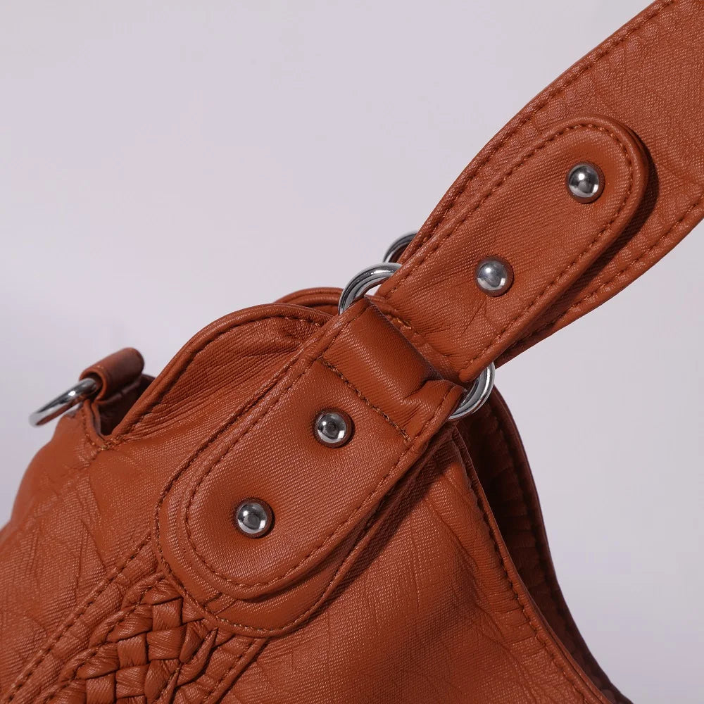 Damen-Schultertasche Silber PU-Leder mit Mehrfachfächern für Alltag und Freizeit