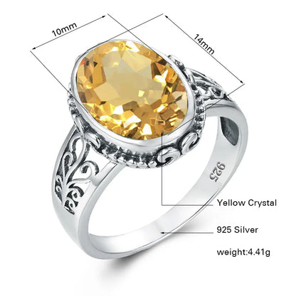 Damen-Ring Aus Silber 925 Mit Gelbem Citrin Oval Handgefertigt Bohemia-Stil Ideal Als Brautschmuck