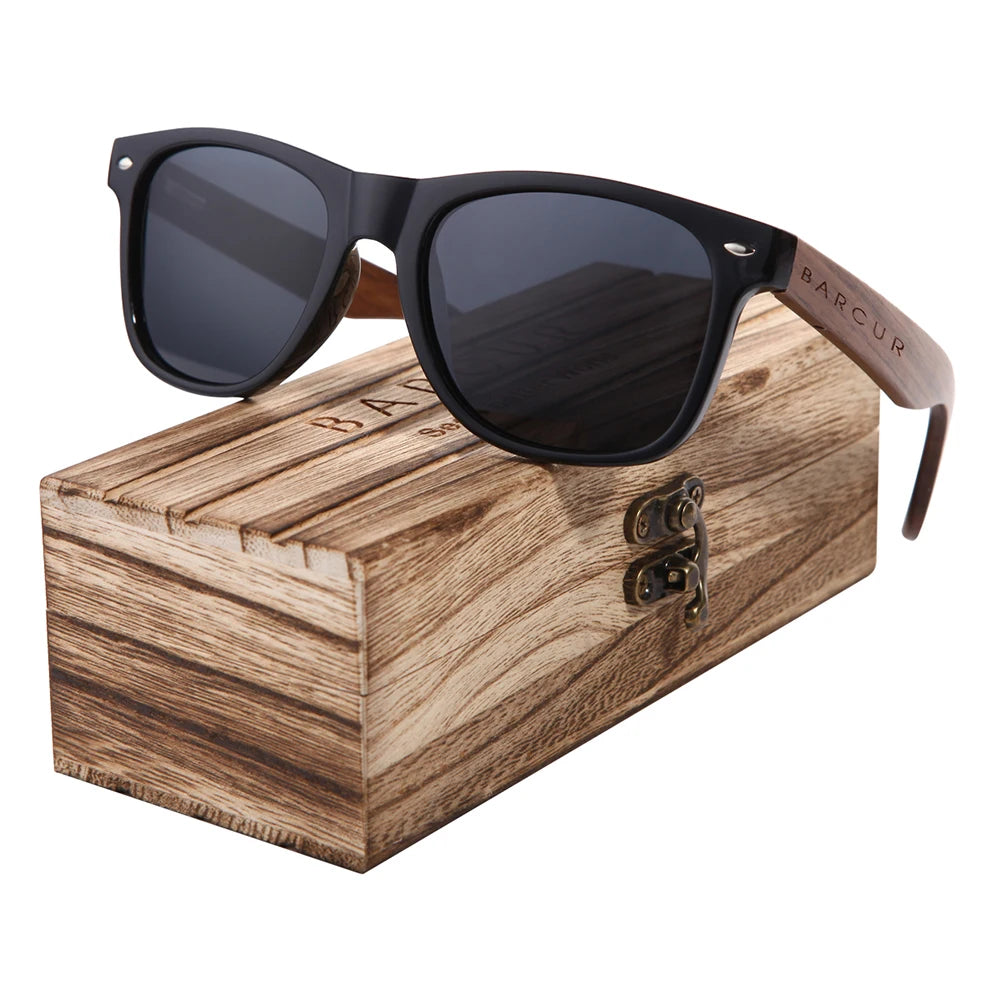 Sonnenbrille Walnuss schwarz polarisiert UV400 Holz Original-Etui Herren