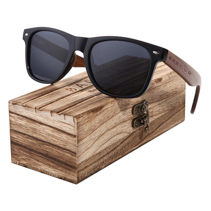 Sonnenbrille Walnuss schwarz polarisiert UV400 Holz Original-Etui Herren