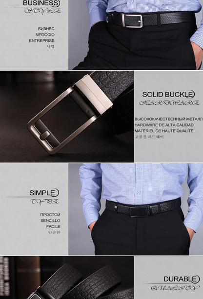 Herren Echtleder-Gürtel Business Automatik Clickschnalle Ratchet Formal Rindsleder