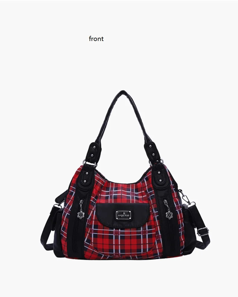 Damen-Handtasche Große Kapazität Kariertes Muster Schultertasche mit Reißverschluss Alltagstauglich