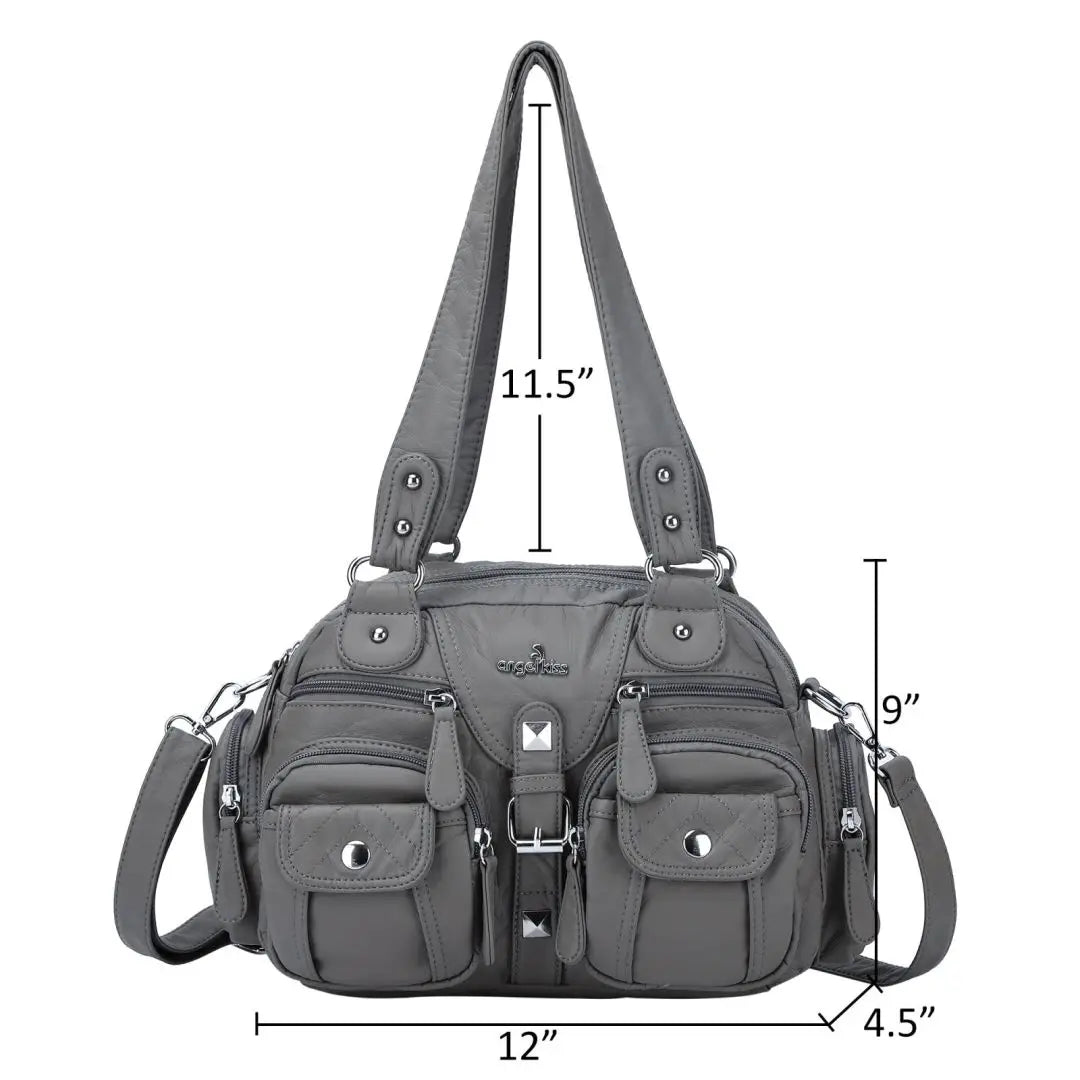 Damen-Schultertasche aus PU-Leder in kompakter Bauweise mit Angenehmer Haptik und Mehrfachfächern