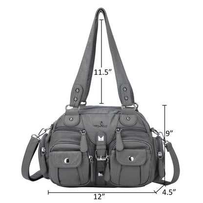 Damen-Schultertasche aus PU-Leder in kompakter Bauweise mit Angenehmer Haptik und Mehrfachfächern