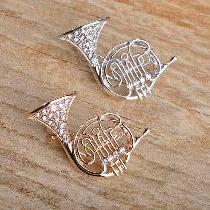 Brosche Trompete Musik Kristall Gold Hijab Korsage Damen