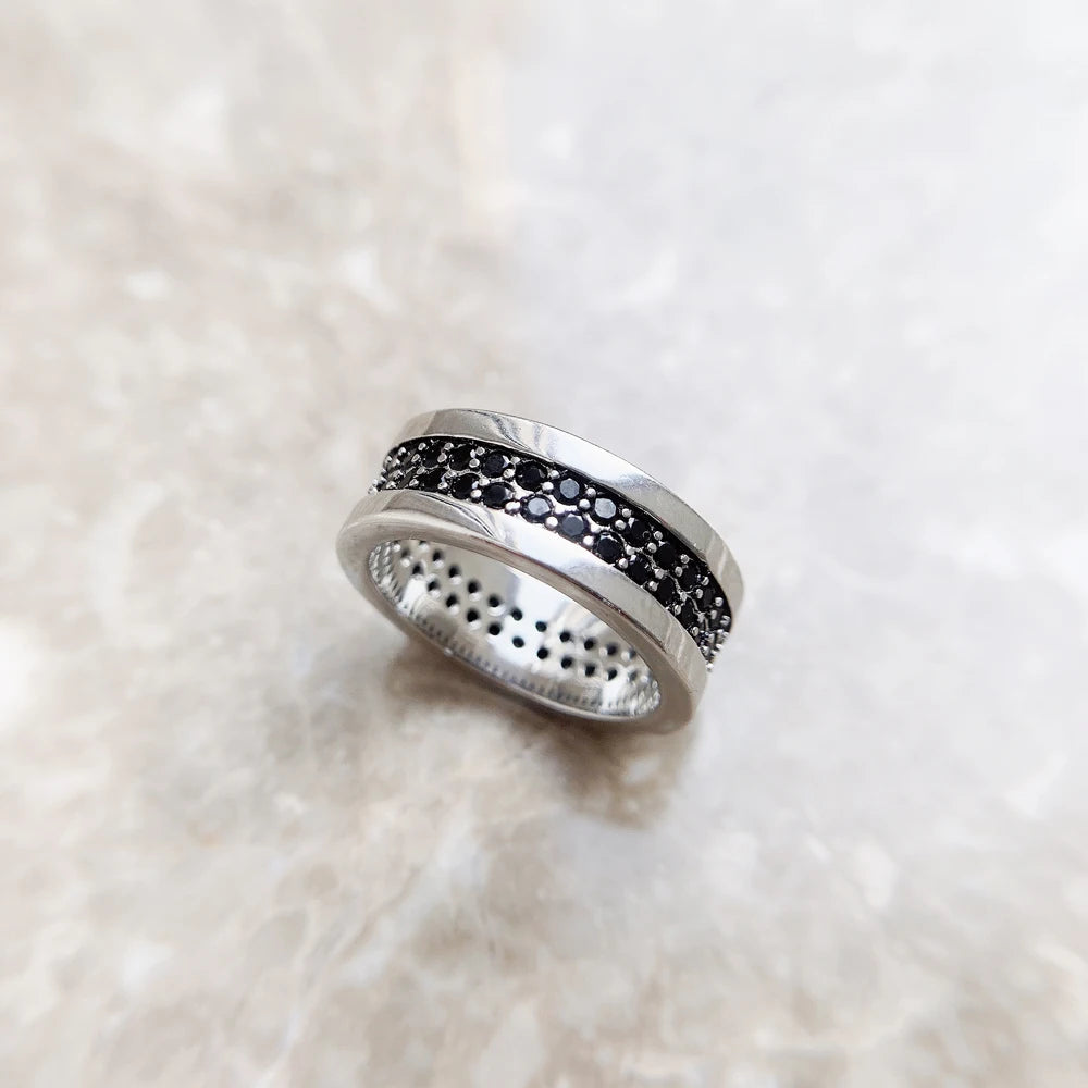 Damen-Ring schwarzer Zirkonia Bandring klassisch aus Sterlingsilber