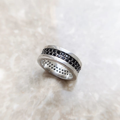 Damen-Ring schwarzer Zirkonia Bandring klassisch aus Sterlingsilber