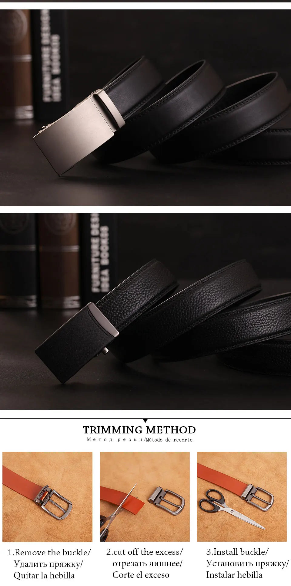 Herren Echtleder-Gürtel Business Casual 3,5 cm Automatik-Schnalle Rindsleder Hochwertig