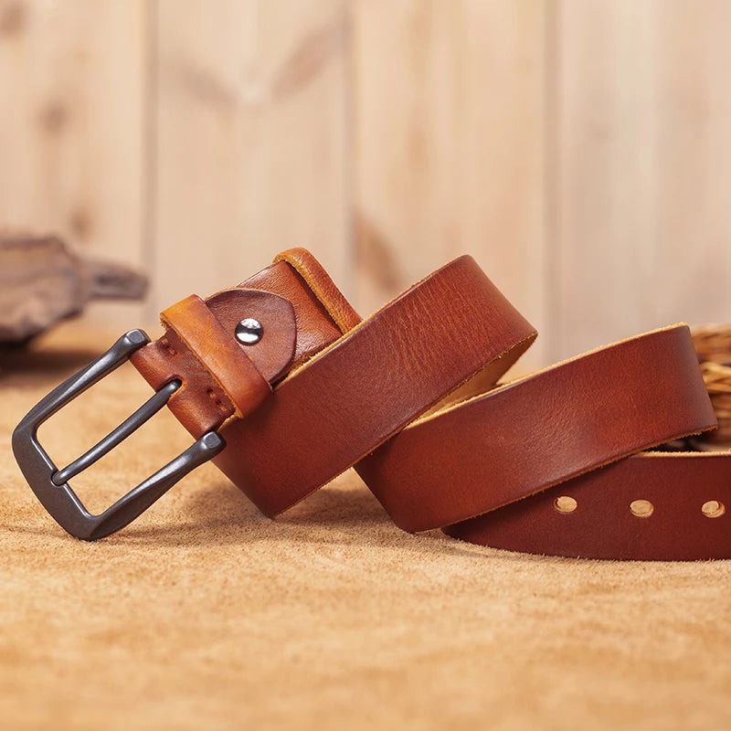 Herren Echtleder-Gürtel Erste Schicht Rindsleder Retro Stiftschnalle Designer Casual