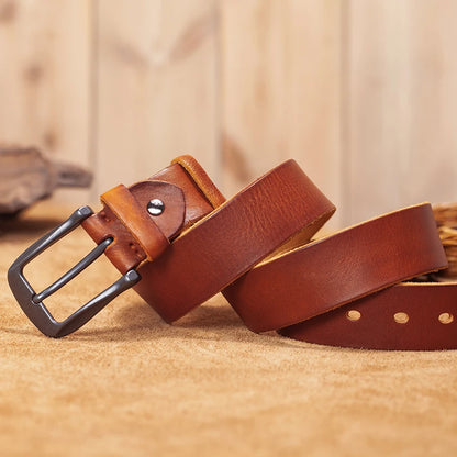 Herren Echtleder-Gürtel Erste Schicht Rindsleder Retro Stiftschnalle Designer Casual