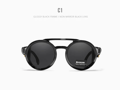Sonnenbrille rund Vintage Leder-Schild Twin-Bridge polarisiert Herren Damen