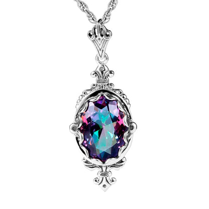 Damen-Halskette aus 925er Sterlingsilber mit Regenbogen-Topas-Anhänger Boho Vintage Stil Handgefertigt
