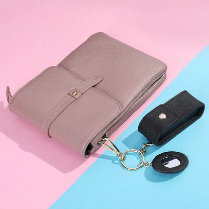 Damen-Kosmetiktasche Aus Echtem Leder Mit Spiegel Kompakt Und Luxuriös Im Mini-Format