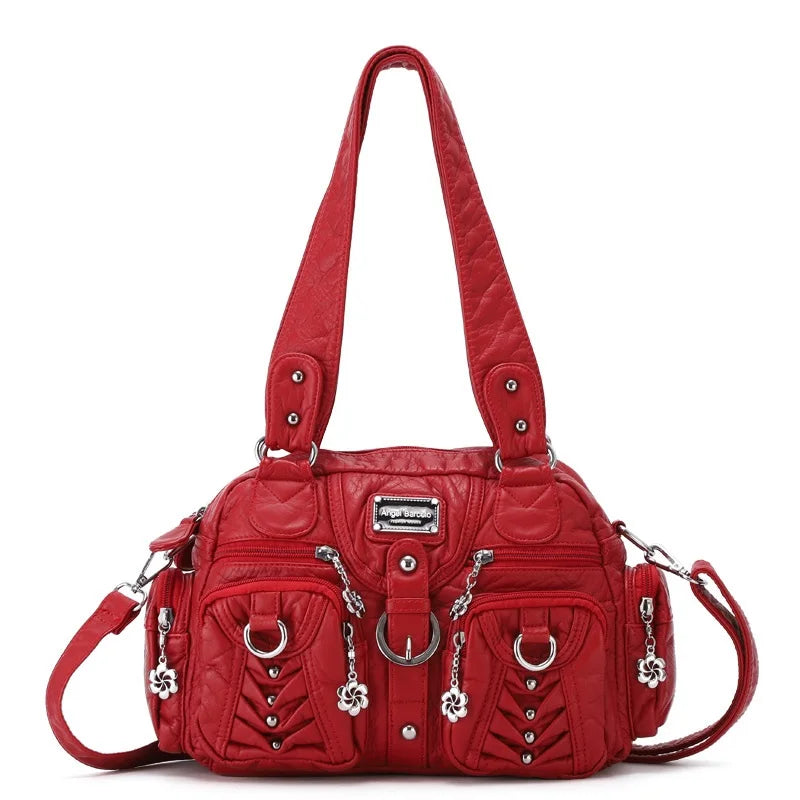 Damen-Satchel-Handtasche Aus PU-Leder Mit Top-Handle Und Mehrfachen Taschen Für Vielseitige Aufbewahrung