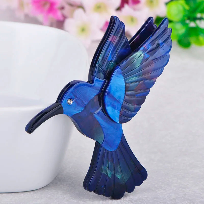 Brosche Schwalbe Acryl Blau Vogel Naturtextur Kreativ Damen
