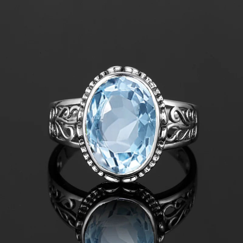 Damen-Ring Mit Aquamarin Stein 10x14mm Aus 925er Sterlingsilber Hypoallergen Schmuck Geschenk