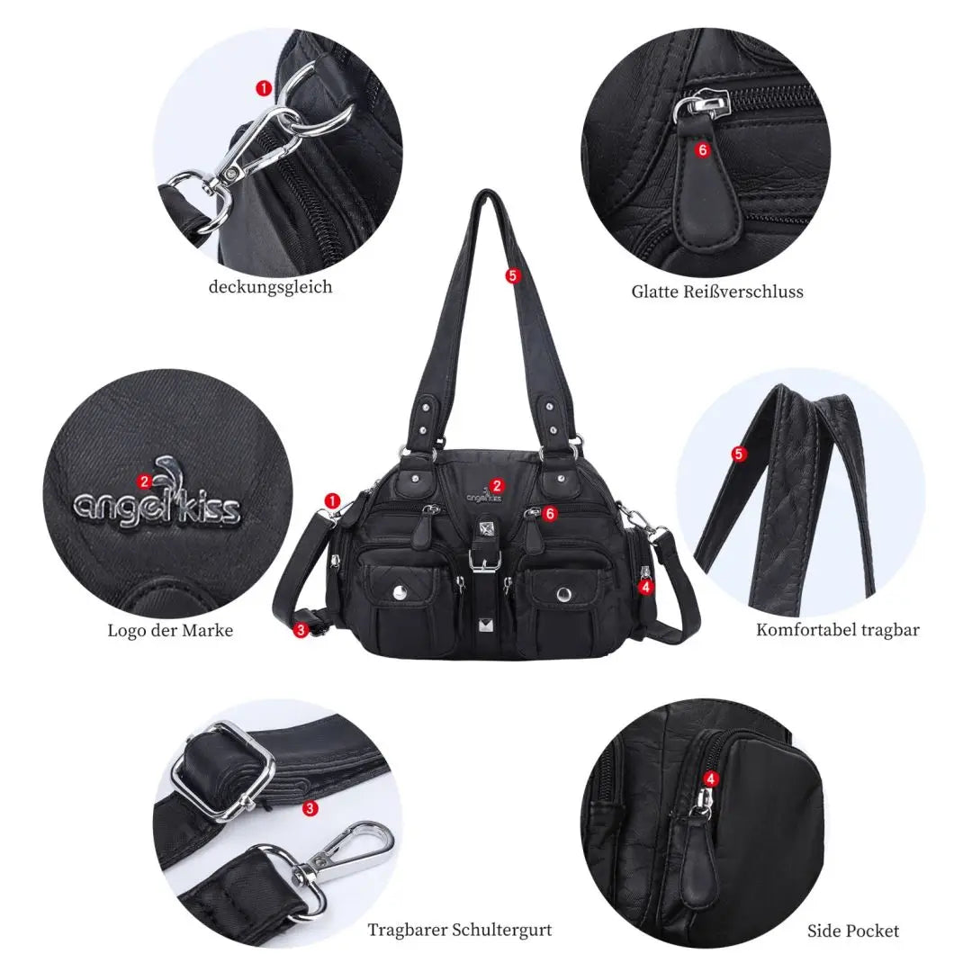 Damen-Schultertasche aus PU-Leder in kompakter Bauweise mit Angenehmer Haptik und Mehrfachfächern