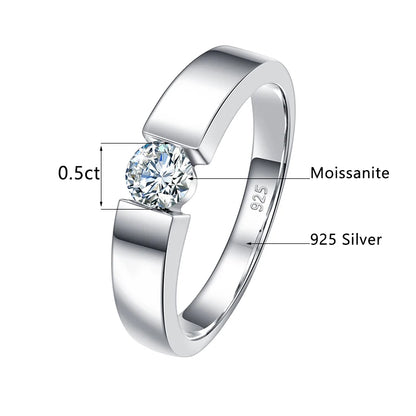 Unisex-Ring aus Silber 925 mit Moissanite 0,5–1 Karat Zertifiziert für Hochzeit und Verlobung
