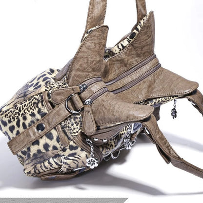 Damen-Schultertasche Leopardenmuster mit Vintage-Charme und Top-Handle-Design für Alltag