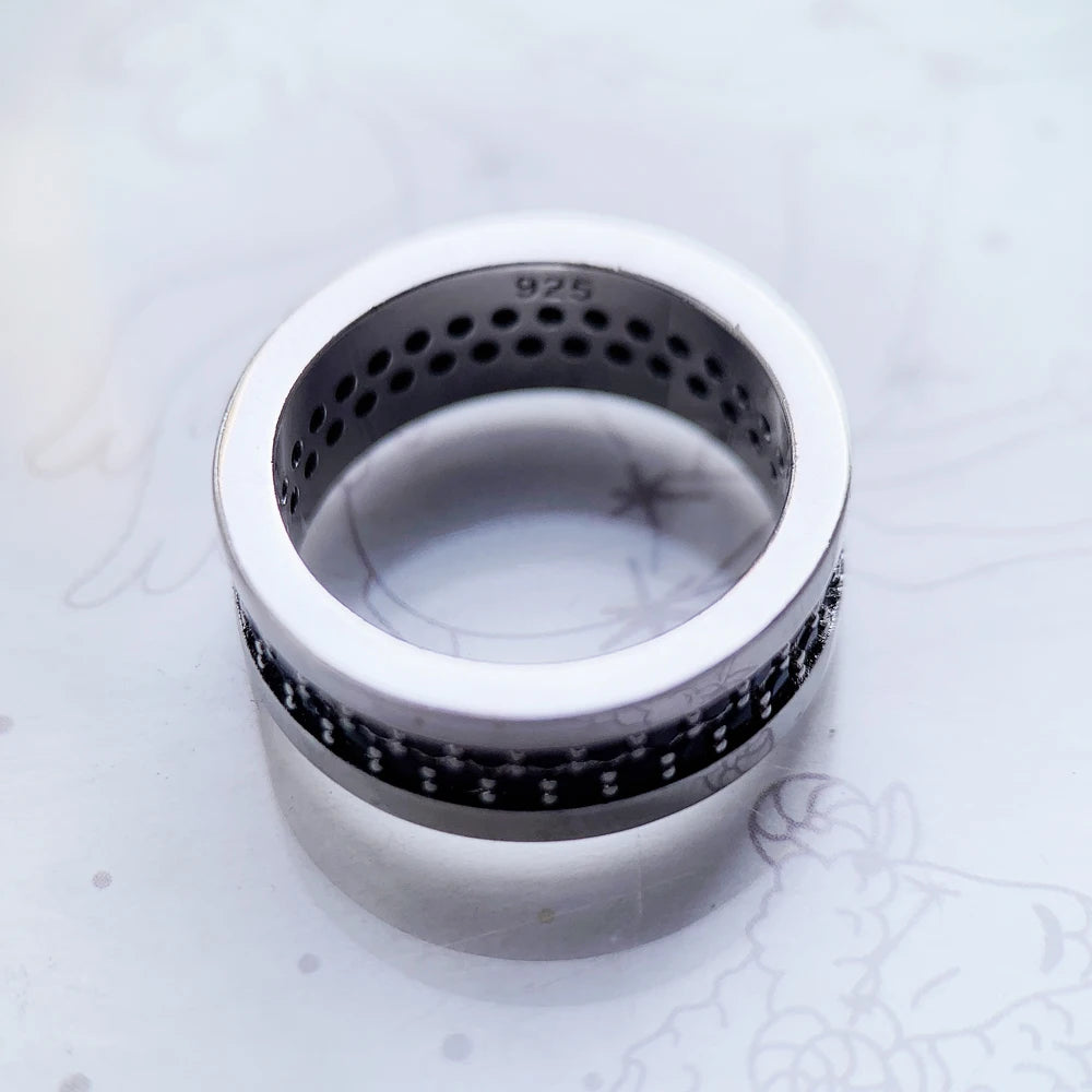Damen-Ring schwarzer Zirkonia Bandring klassisch aus Sterlingsilber