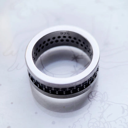 Damen-Ring schwarzer Zirkonia Bandring klassisch aus Sterlingsilber