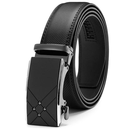 Herren Echtleder-Gürtel Luxus 3,5 cm Automatik-Schnalle Rindsleder Verstellbar