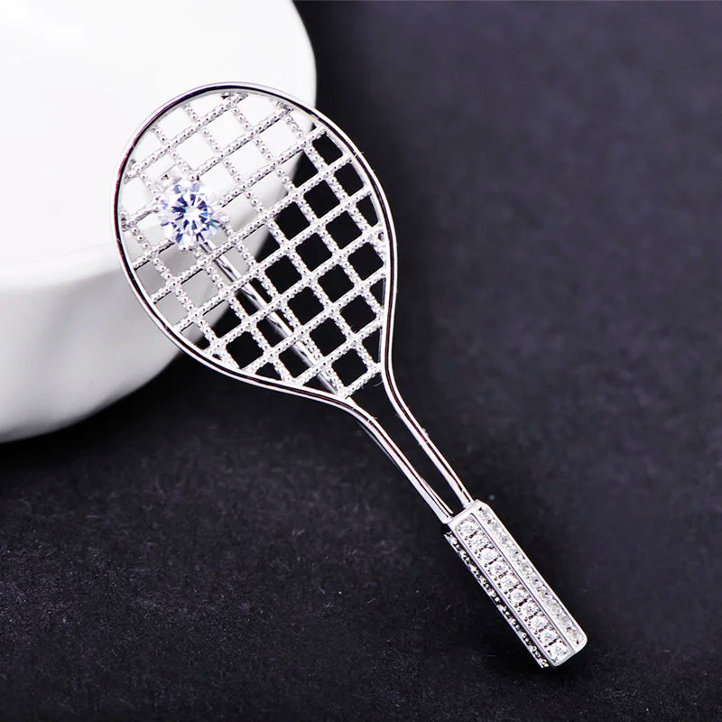 Brosche Badminton Schläger Kupfer Zirkon Sport Mode Damen