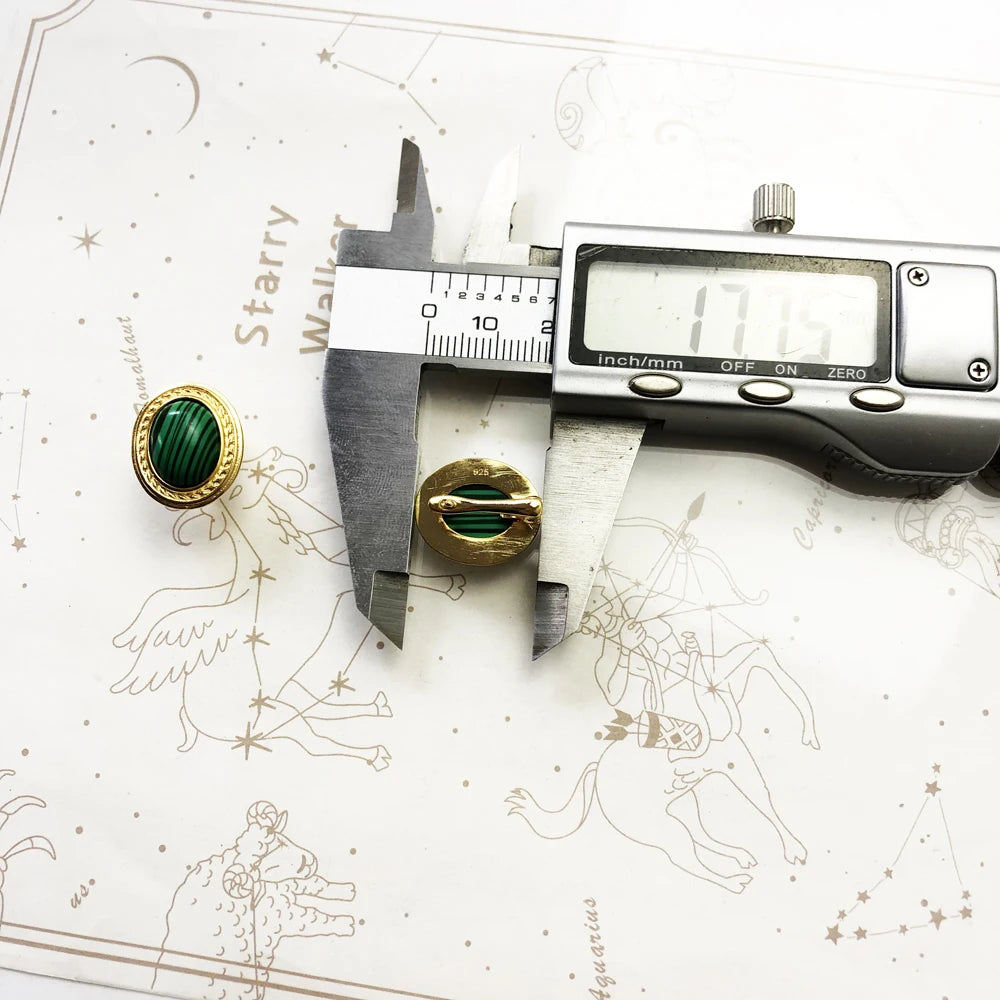 Damen-Ohrstecker grüner Stein oval golden Vintage aus Sterlingsilber