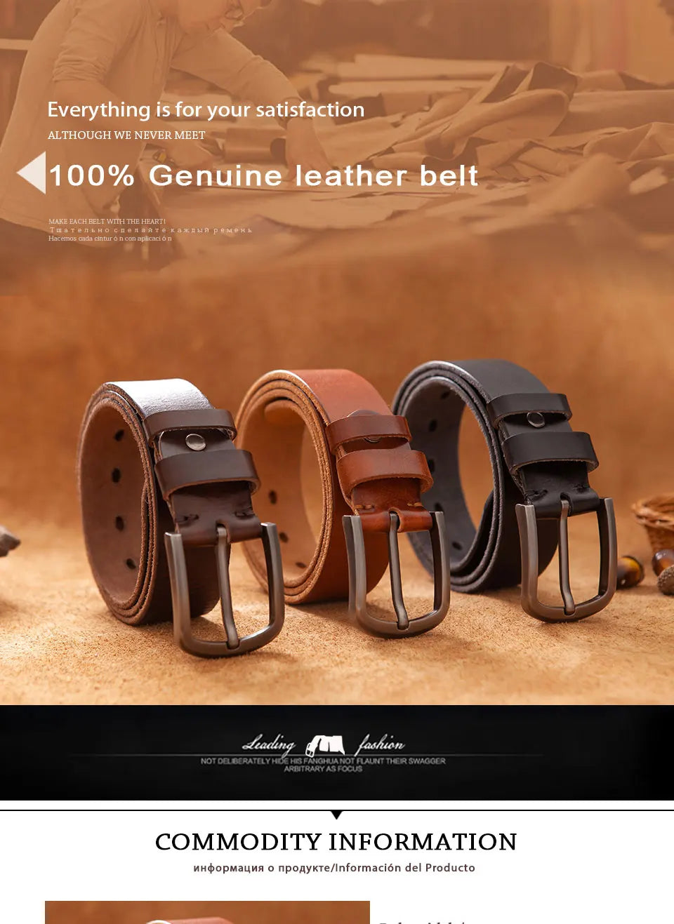 Herren Echtleder-Gürtel Vintage Cowboy-Stil 3,8 cm Rindsleder Braun Luxus Designer