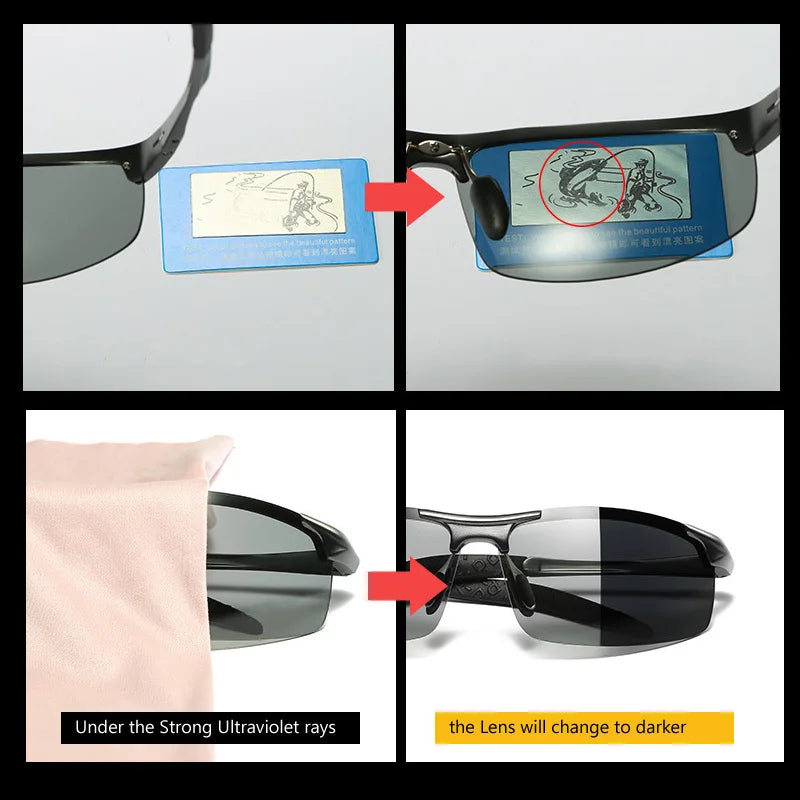 AOWEAR Aluminium Polarisierte Photochrome Sonnenbrille Männer Luxus Qualität Randlose Chameleon Gläser Männlichen Tag Nacht Fahren Sonnenbrille