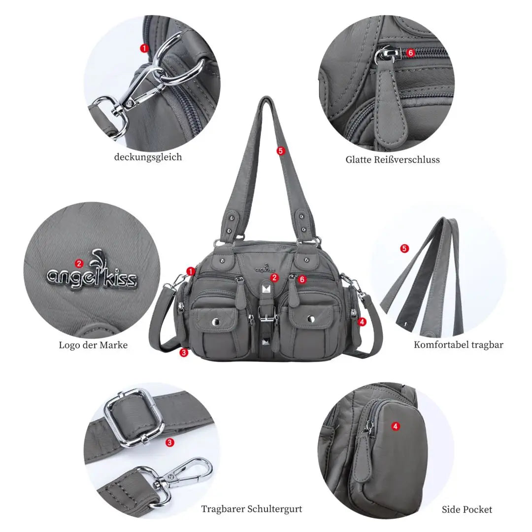 Damen-Schultertasche aus PU-Leder in kompakter Bauweise mit Angenehmer Haptik und Mehrfachfächern