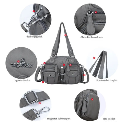 Damen-Schultertasche aus PU-Leder in kompakter Bauweise mit Angenehmer Haptik und Mehrfachfächern